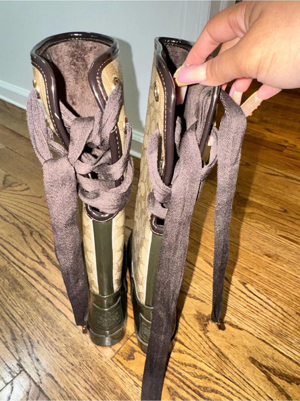 Coach Tristee Signature Lace-Back Rain Boots